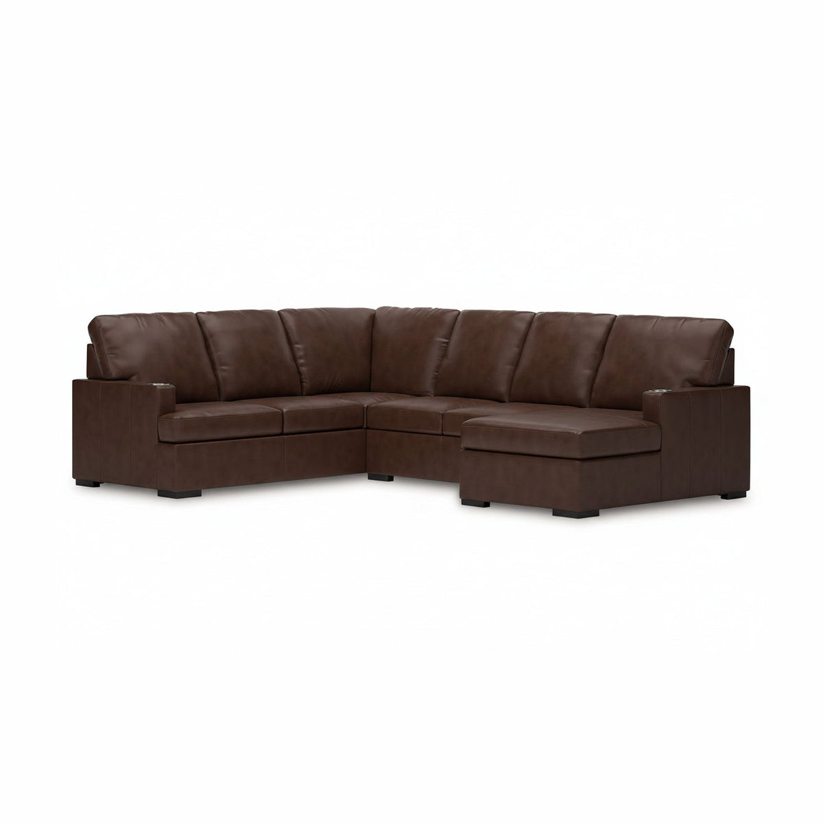 Brown leather sectional sofa on a white background