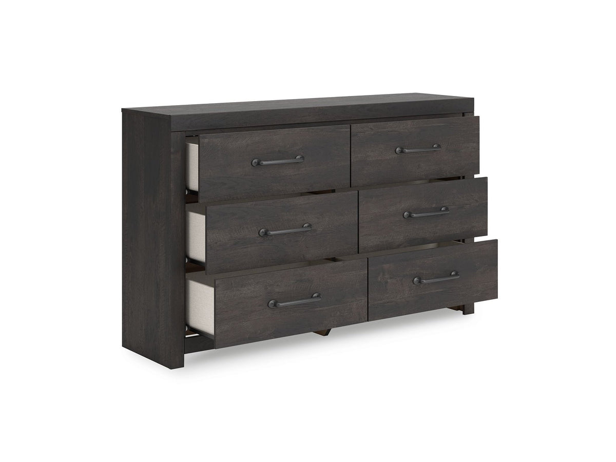 Hollivern - Six Drawer Dresser - Dark Gray