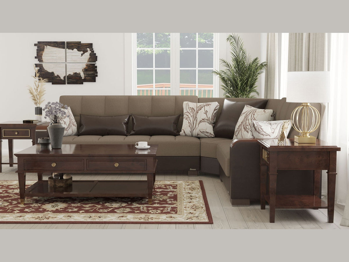Ottomanson Armada X - Upholstered Convertible Wood Trimmed Sectional With Storage