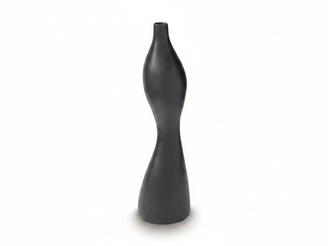 Judsen black wavy vase on a white background.