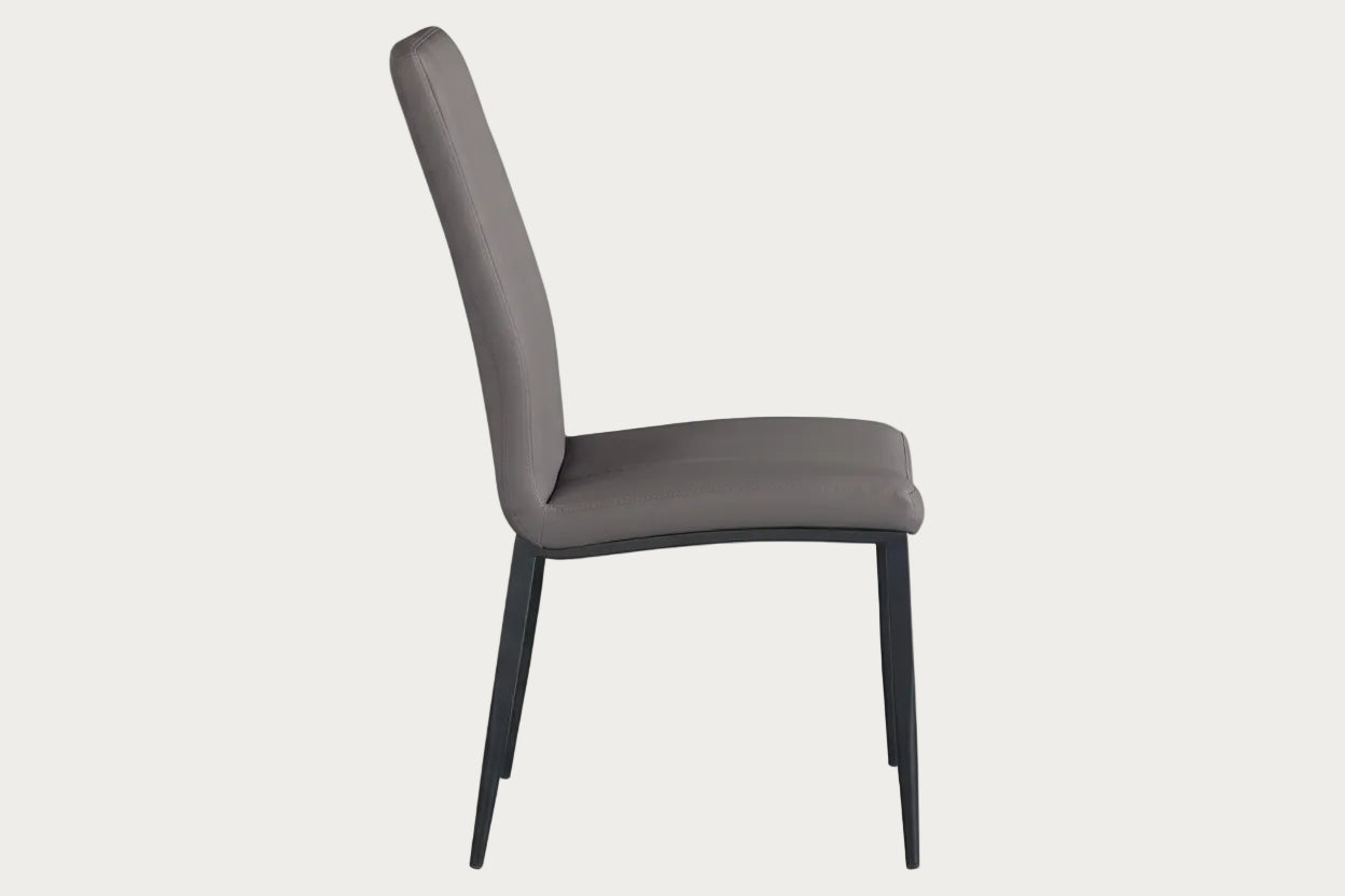 Alexandra gray side chair with black legs on a white background