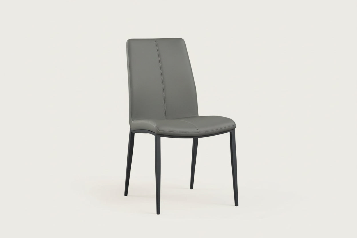 Alexandra gray side chair with black legs on a white background