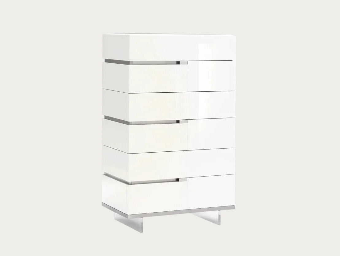 Artemide white chest with multiple drawers on a white background