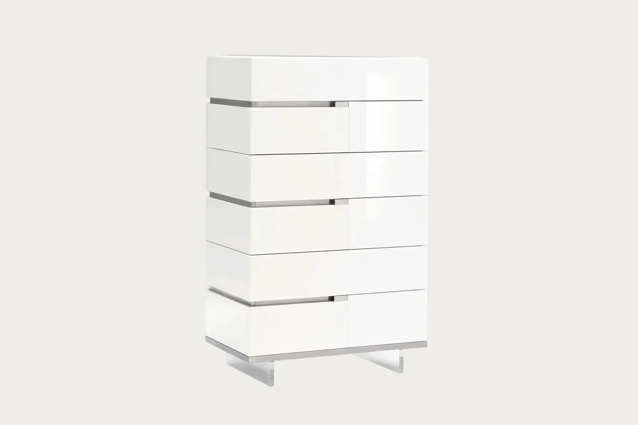 Artemide white chest with multiple drawers on a white background