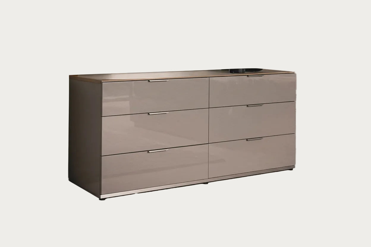 Fifth Avenue beige dresser with six drawers on a white background