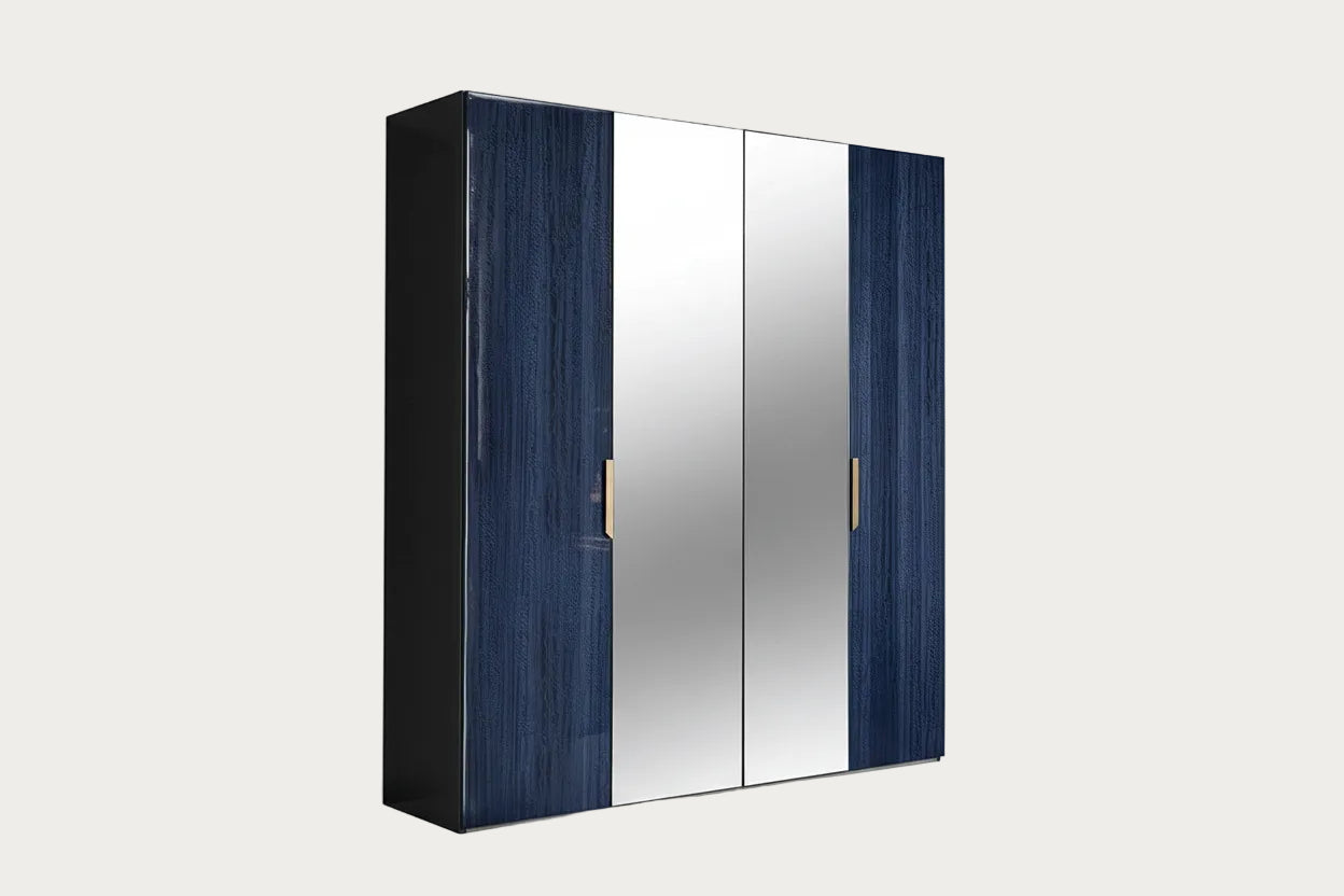 Oceanum 4-door wardrobe with blue and mirror doors on a white background
