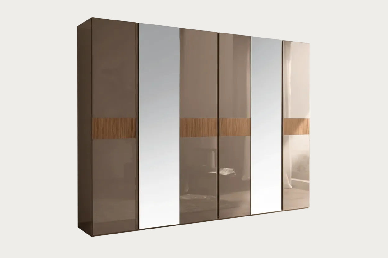 Corso Como 6-door wardrobe with mirror and wooden panels on a white background.