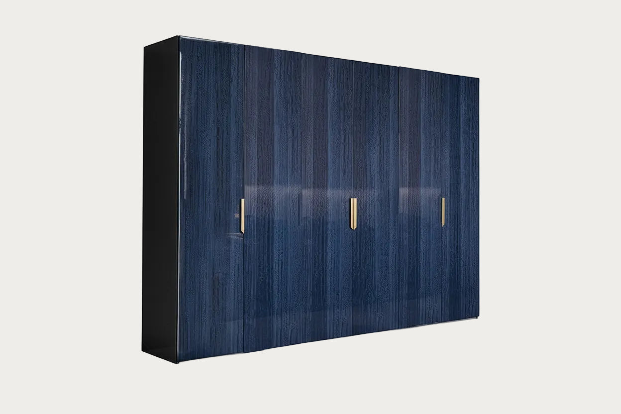 Oceanum 6-door wardrobe with gold handles on a white background