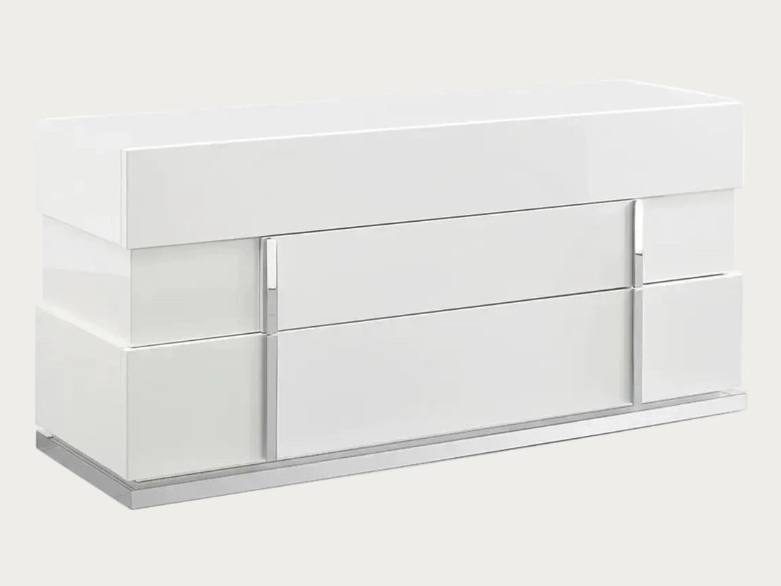 Canova white dresser with multiple drawers on a white background