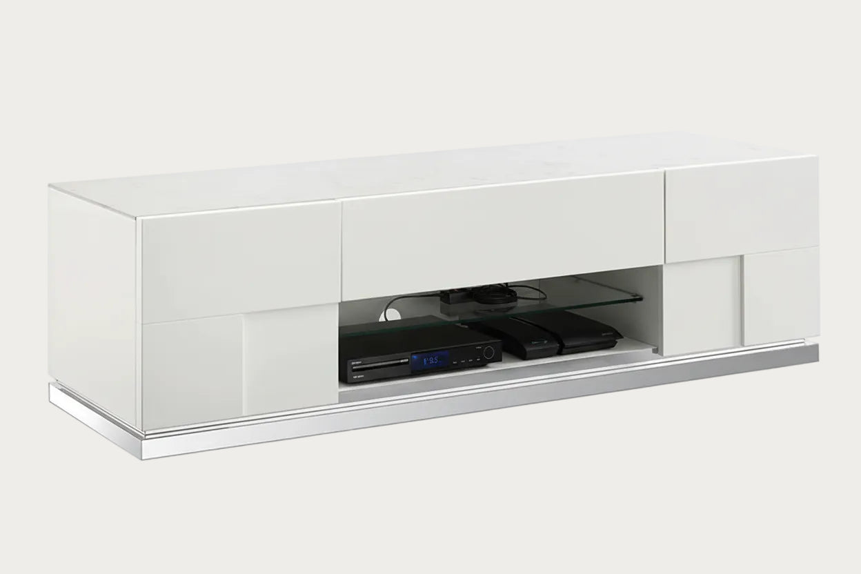 Canova TV stand with glass shelf on a white background