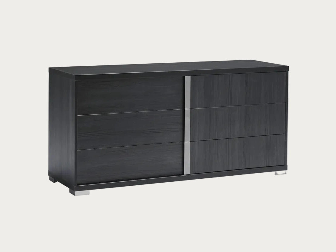 Etna dark gray dresser with sliding door on a white background