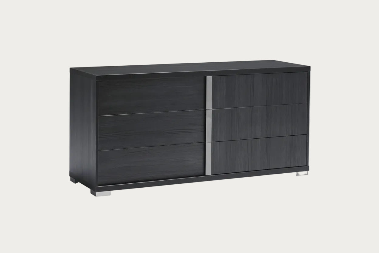 Etna dark gray dresser with sliding door on a white background