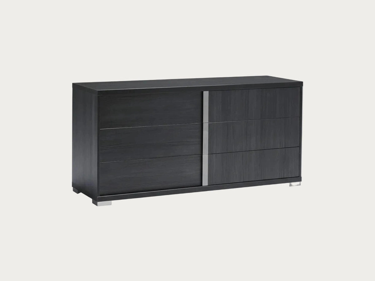 Etna dark gray dresser with sliding door on a white background