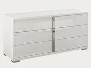 Imperia white dresser with multiple drawers on a white background