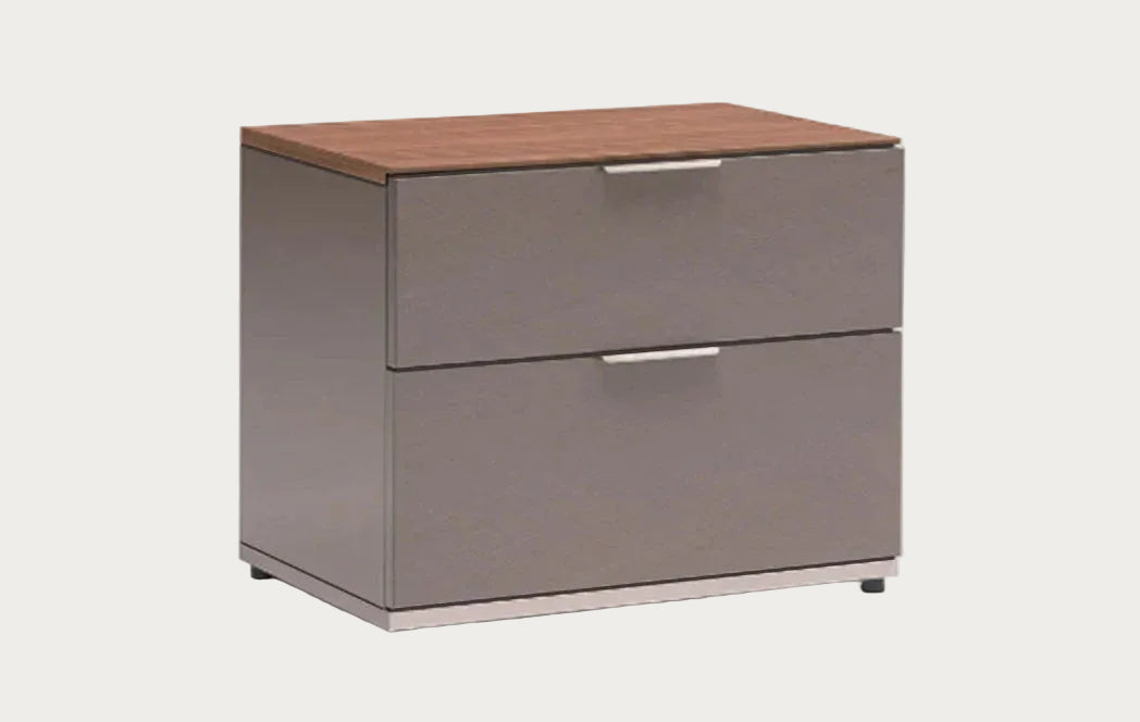 Fifth avenue two-drawer filing cabinet with wooden top on a white background
