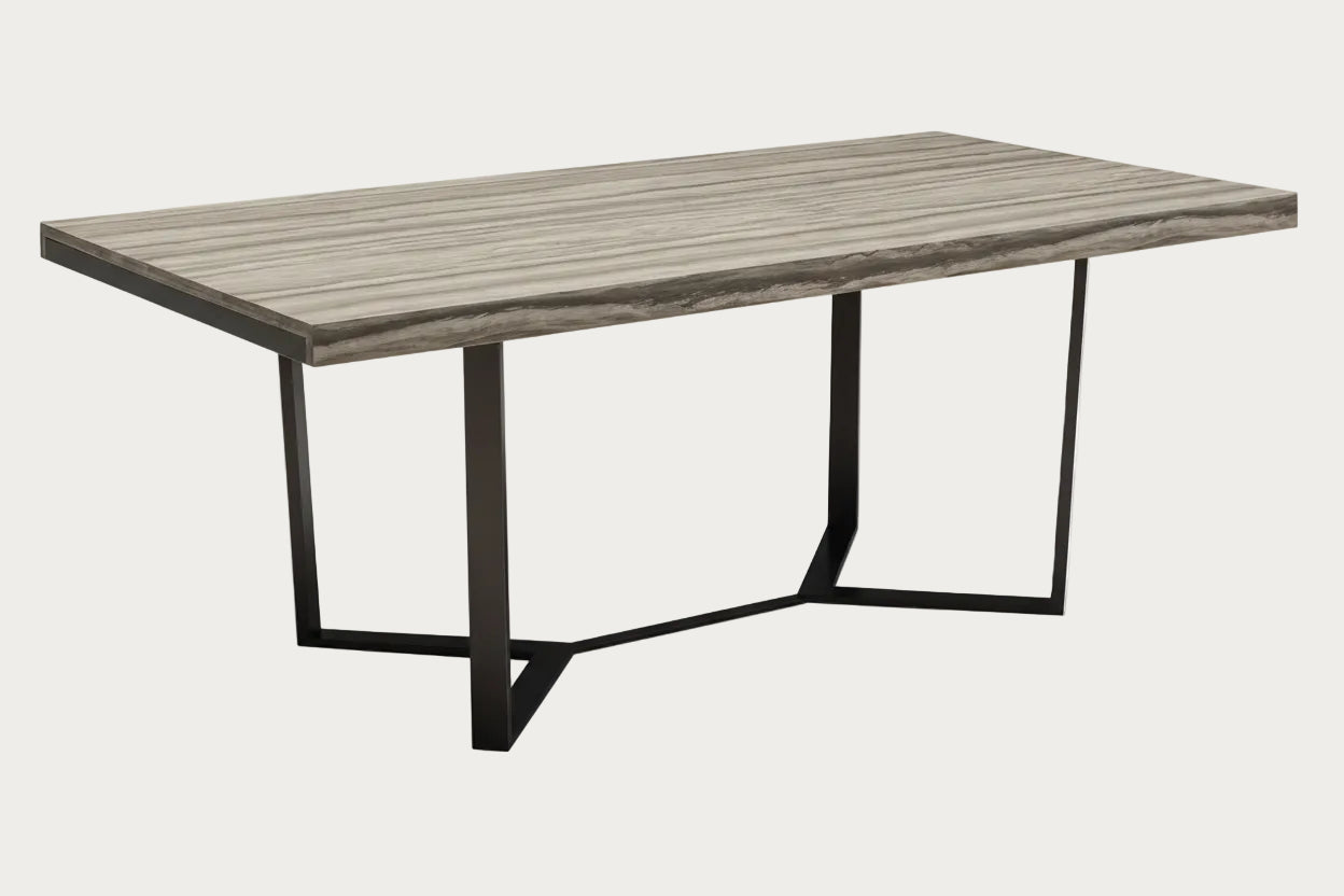 Jupiter wooden dining table with metal legs on a white background