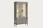 Novecento 2-Door curio cabinet with glass doors on a white background.