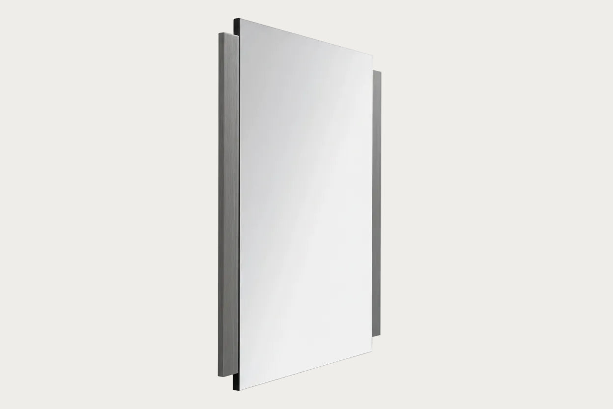 Novecento rectangular mirror with a metallic frame on a white background.