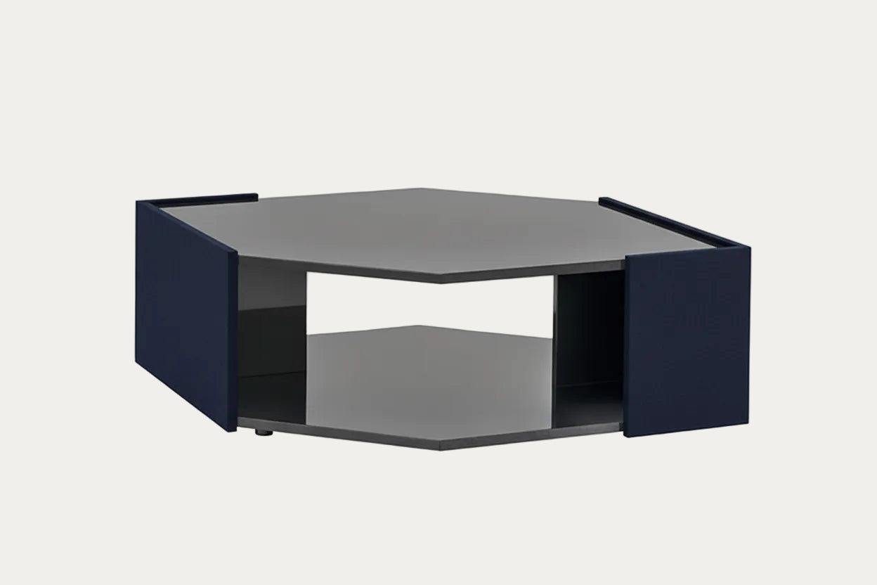 Ocenum square coffee table with blue and gray finish on a white background.