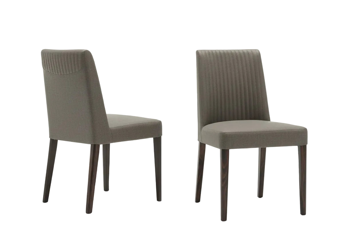 Two Jupiter gray chairs with black legs on a white background