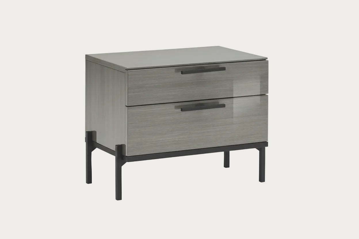 ALF Novecento two-drawer nightstand with a gray finish on a white .background