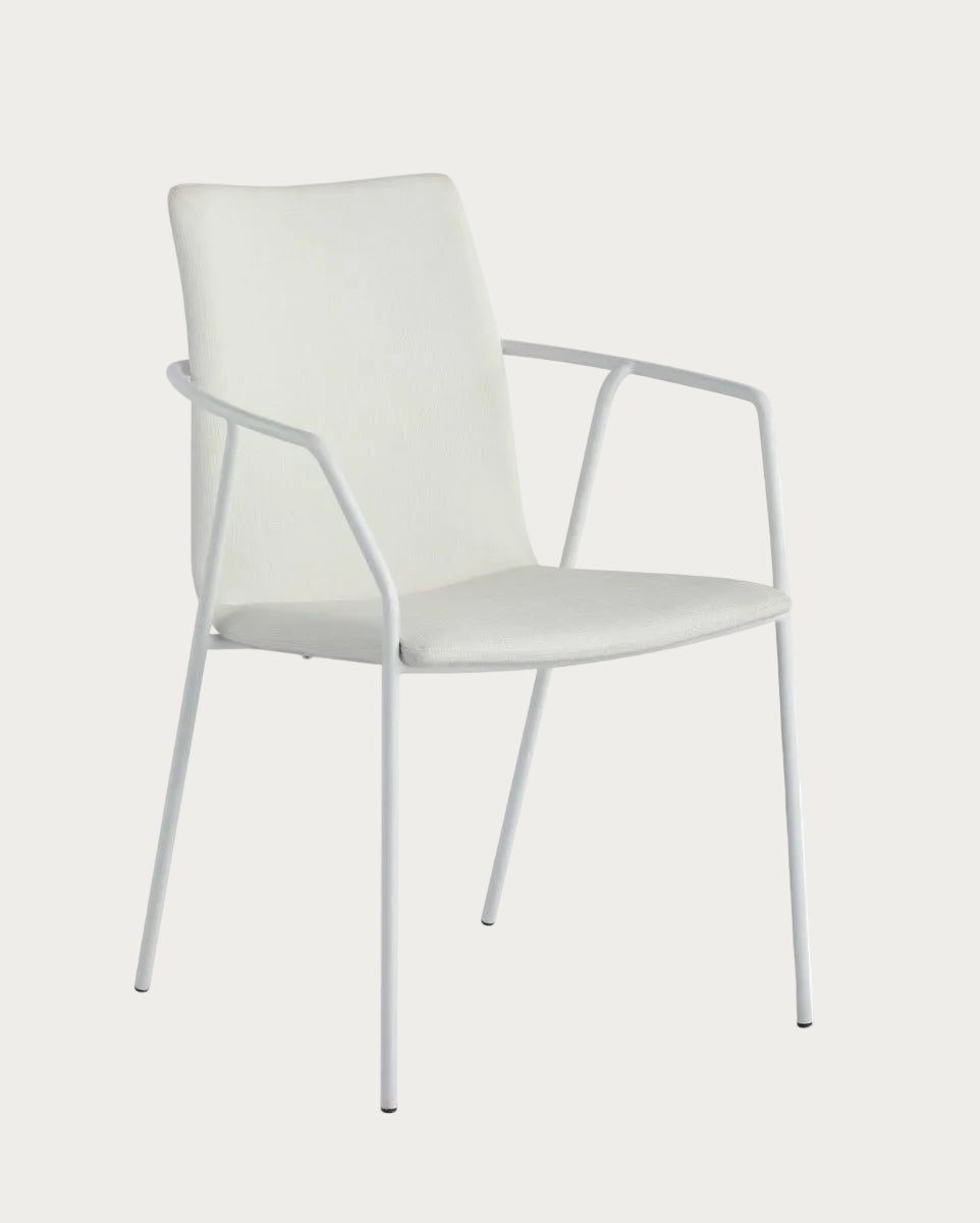 Alicia white side chair with metal frame on a white background