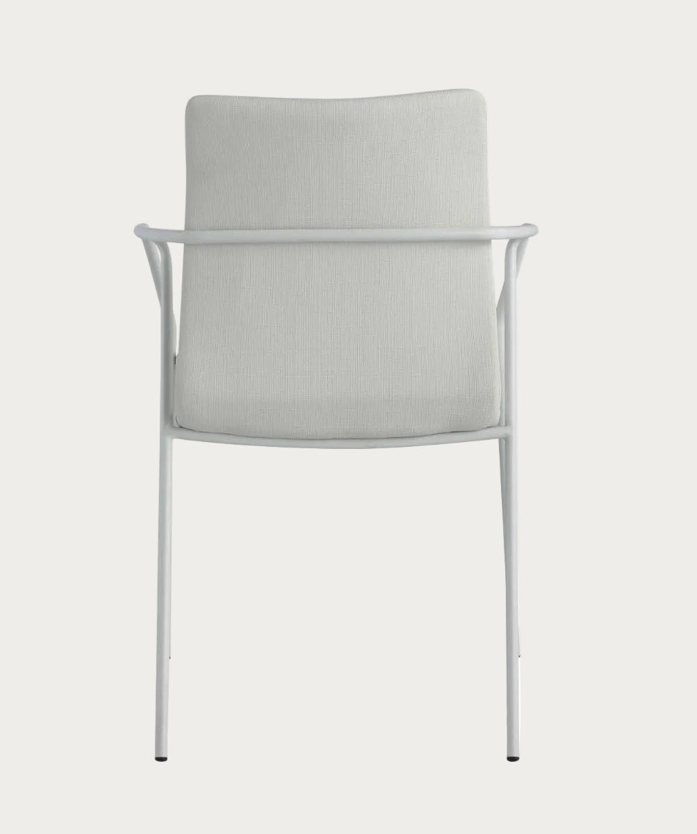 Alicia chair with gray cushion and white frame on a white background
