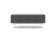 Modern TV stand with horizontal slats on a white background
