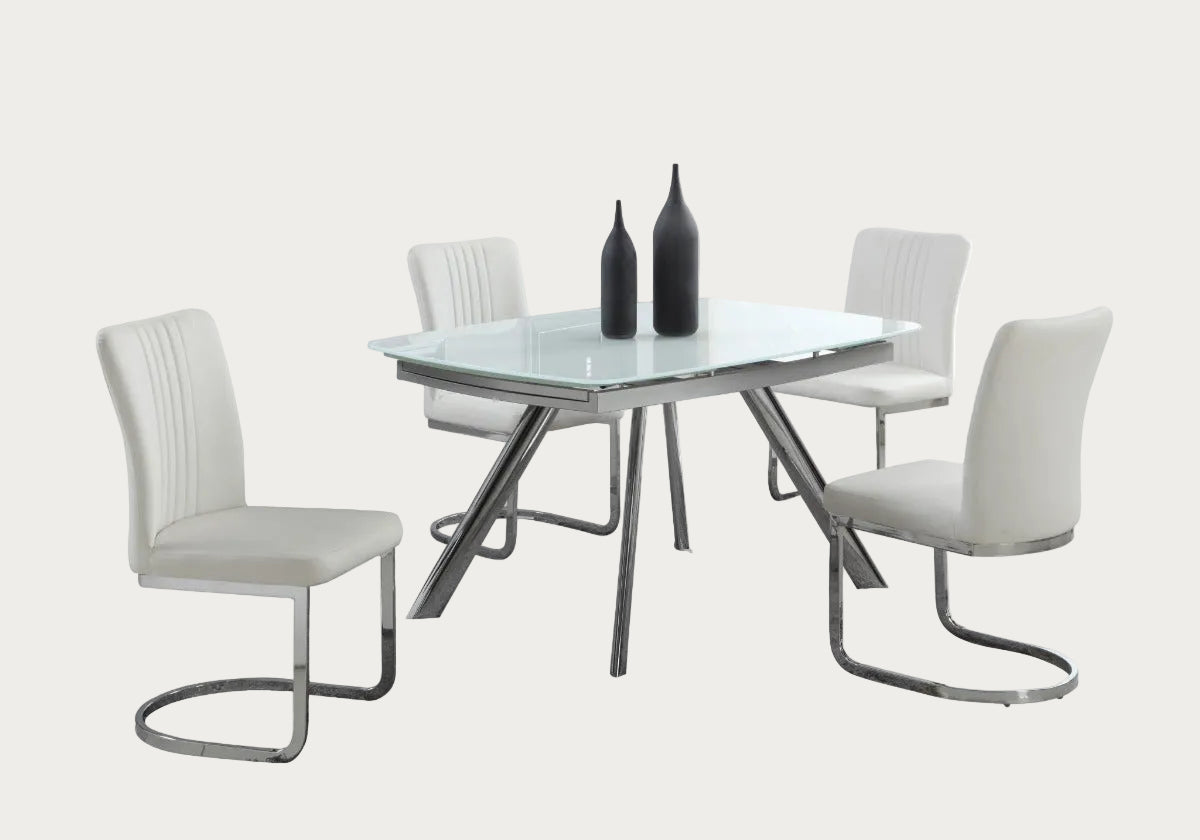 Alina dining room set with four chairs on a white background
