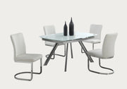 Alina dining room set with four chairs on a white background