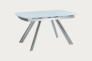 Alina modern extendable glass-top dining table with metal legs on a white background