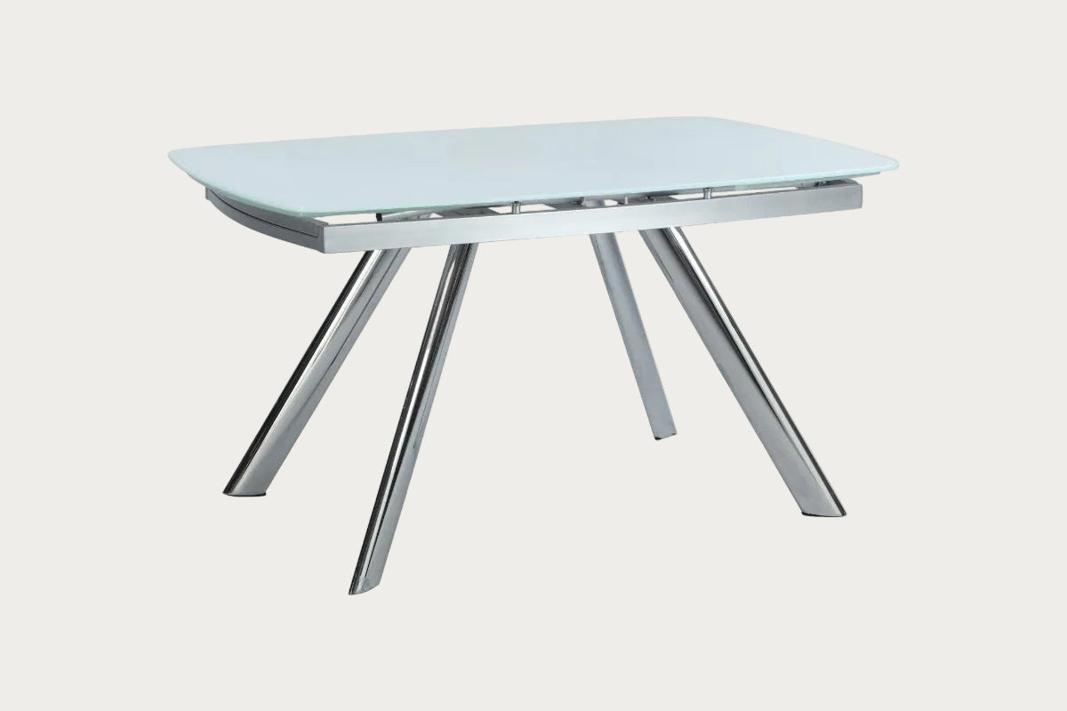 Alina modern extendable dining table with metal legs on a white background