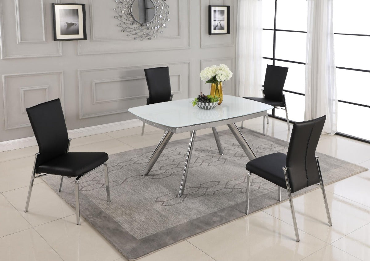 Molly Motion Back Side Chair, Black  Faux Leather with Brushed Steel Legs, Set of 2