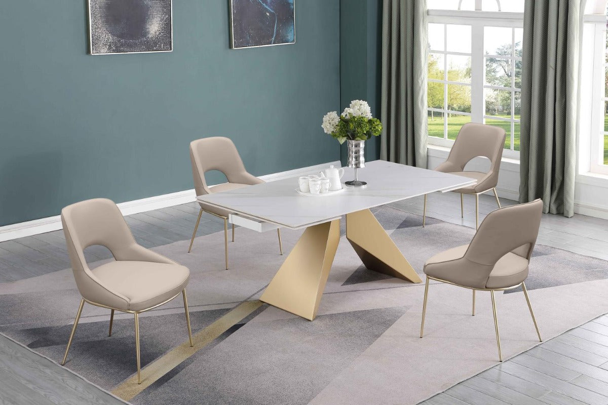 Chintaly Amelia Beige Fabric Upholstered Side Chair, Set of 2