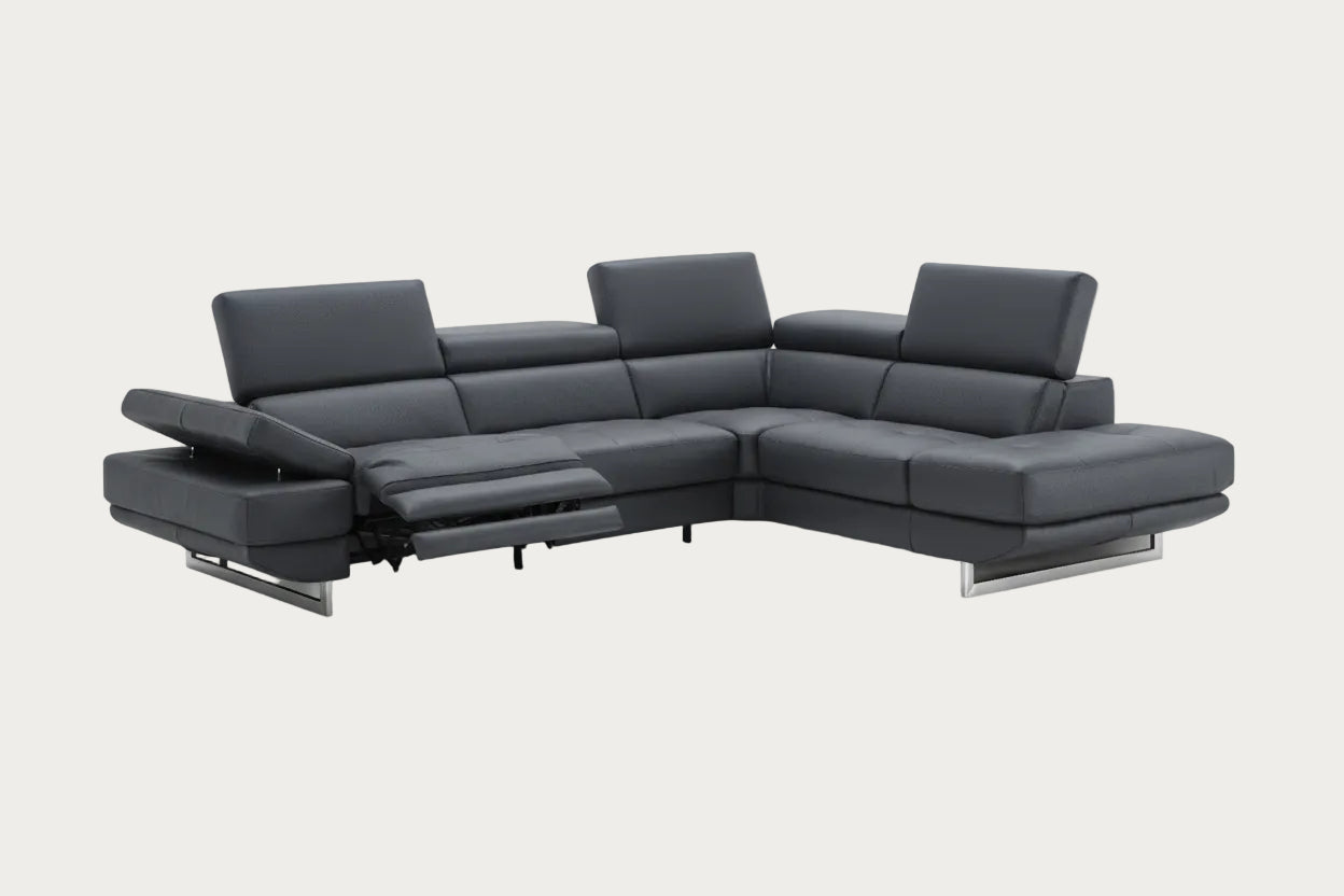 Annalaise Black leather sectional sofa on a white background