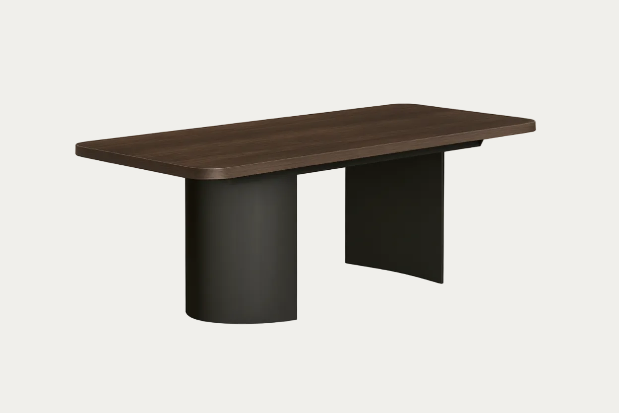Appia 78" dining table with black cylindrical legs on a white background.