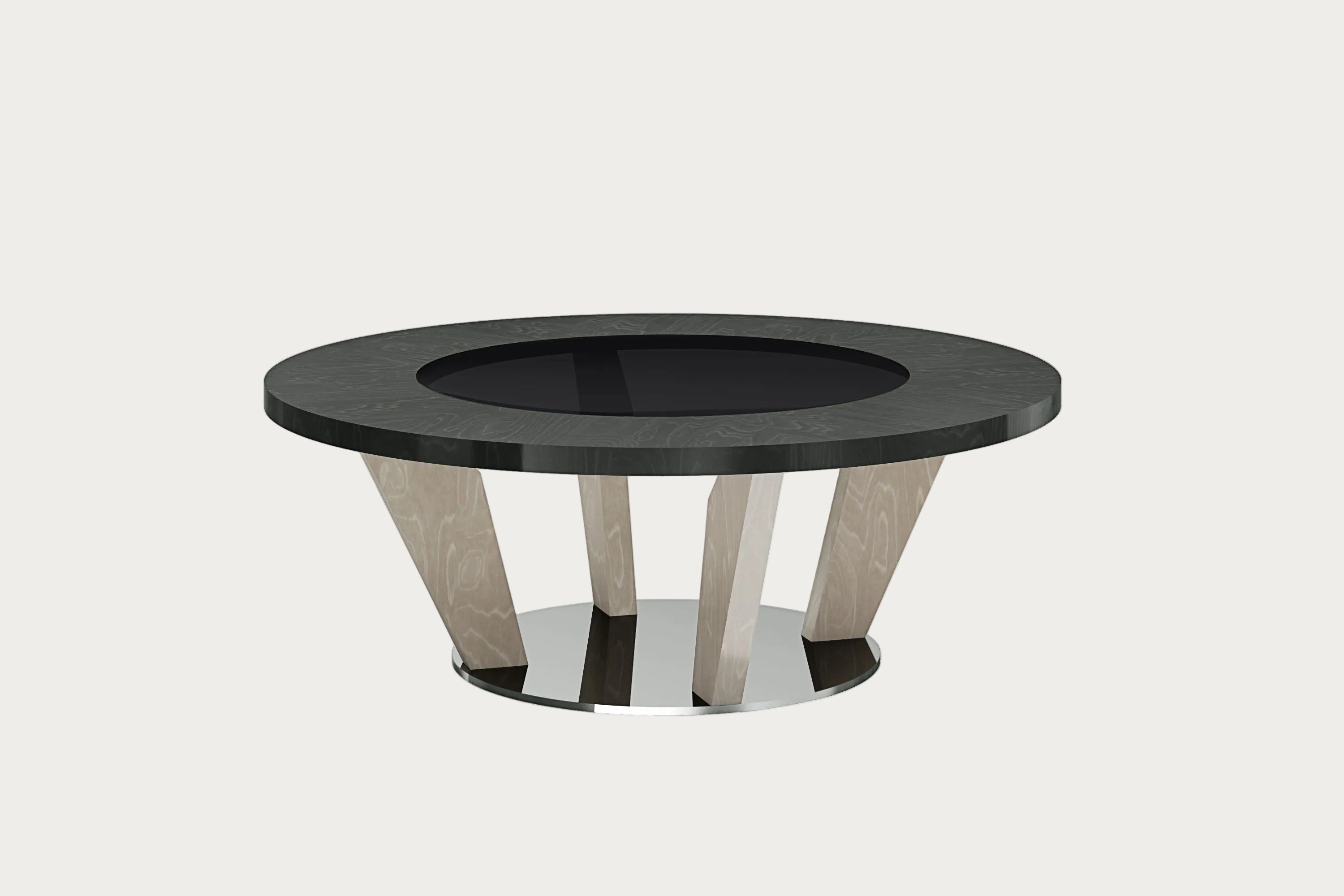 Ariana round coffee table with gray top and beige legs on a white background