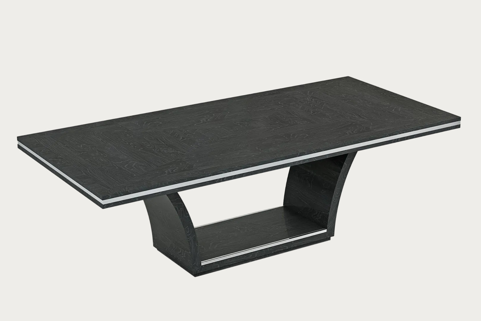 Ariana gray rectangular dining table with a modern design on a white background.