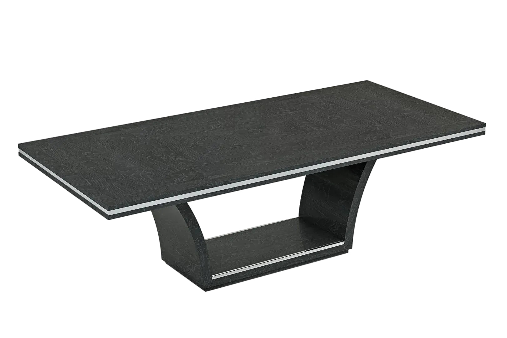 Ariana gray rectangular dining table with a modern design on a white background.