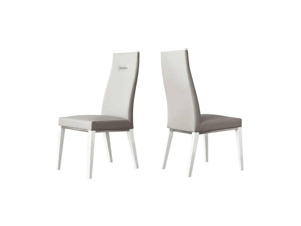 Two Artemide white chairs with gray seats on a white background