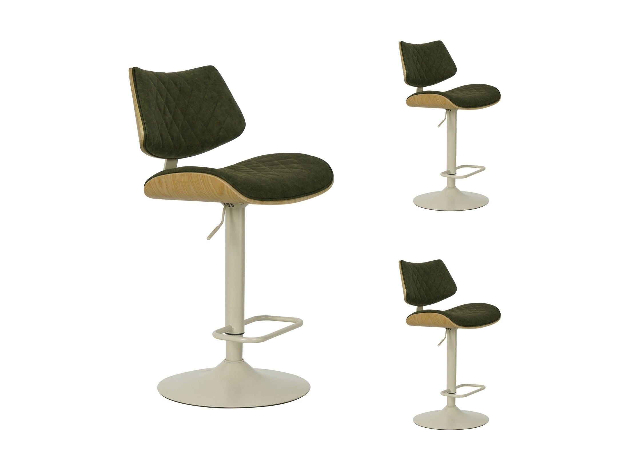 Leland - Adjustable Swivel Curved Back Wood Bar Stool With Faux Leather Seat