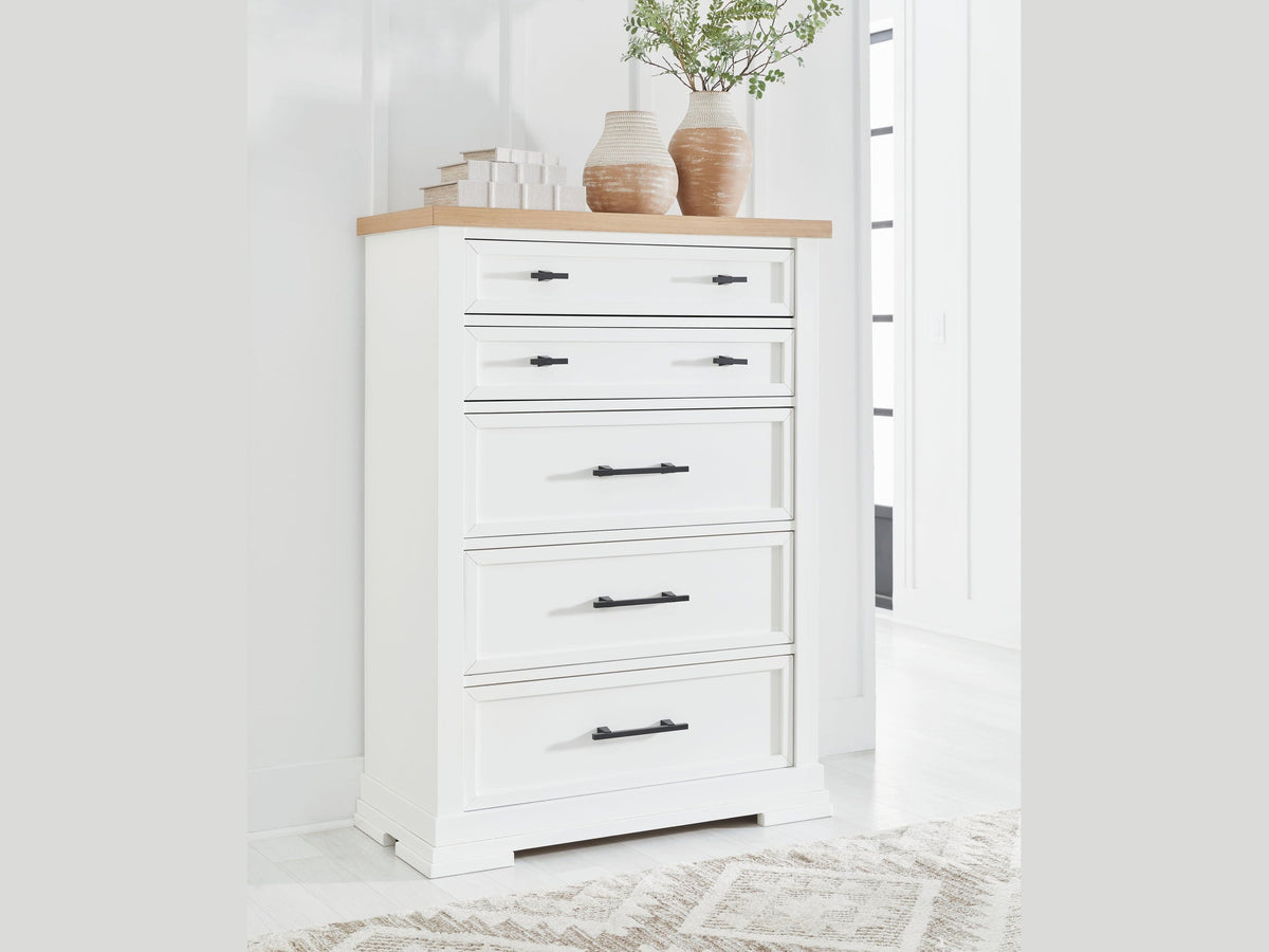 Ashbryn - Five Drawer Chest - White / Natural