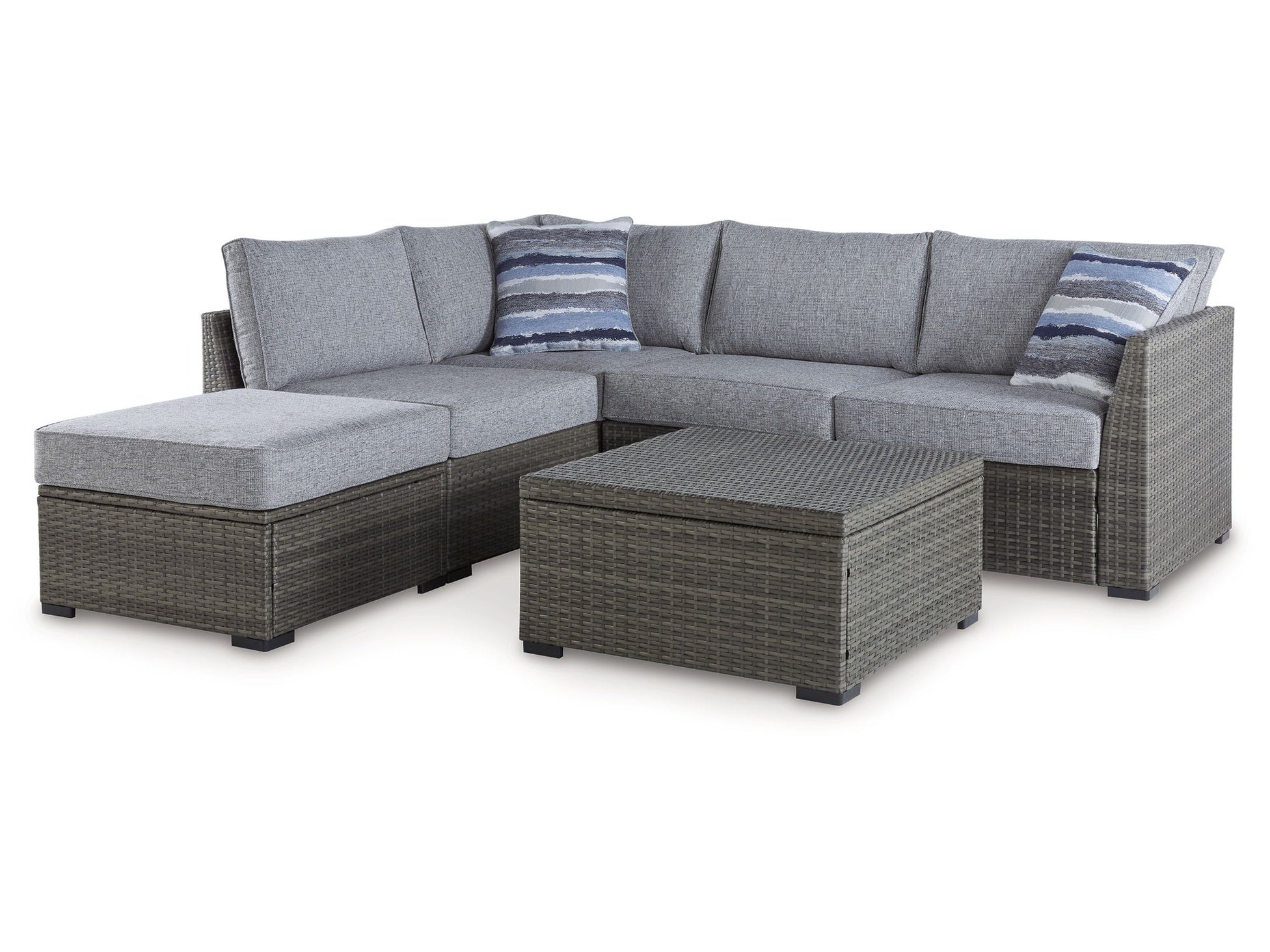 Petal Road - Loveseat Sectional, Ottoman, Table Set (Set of 4) - Gray