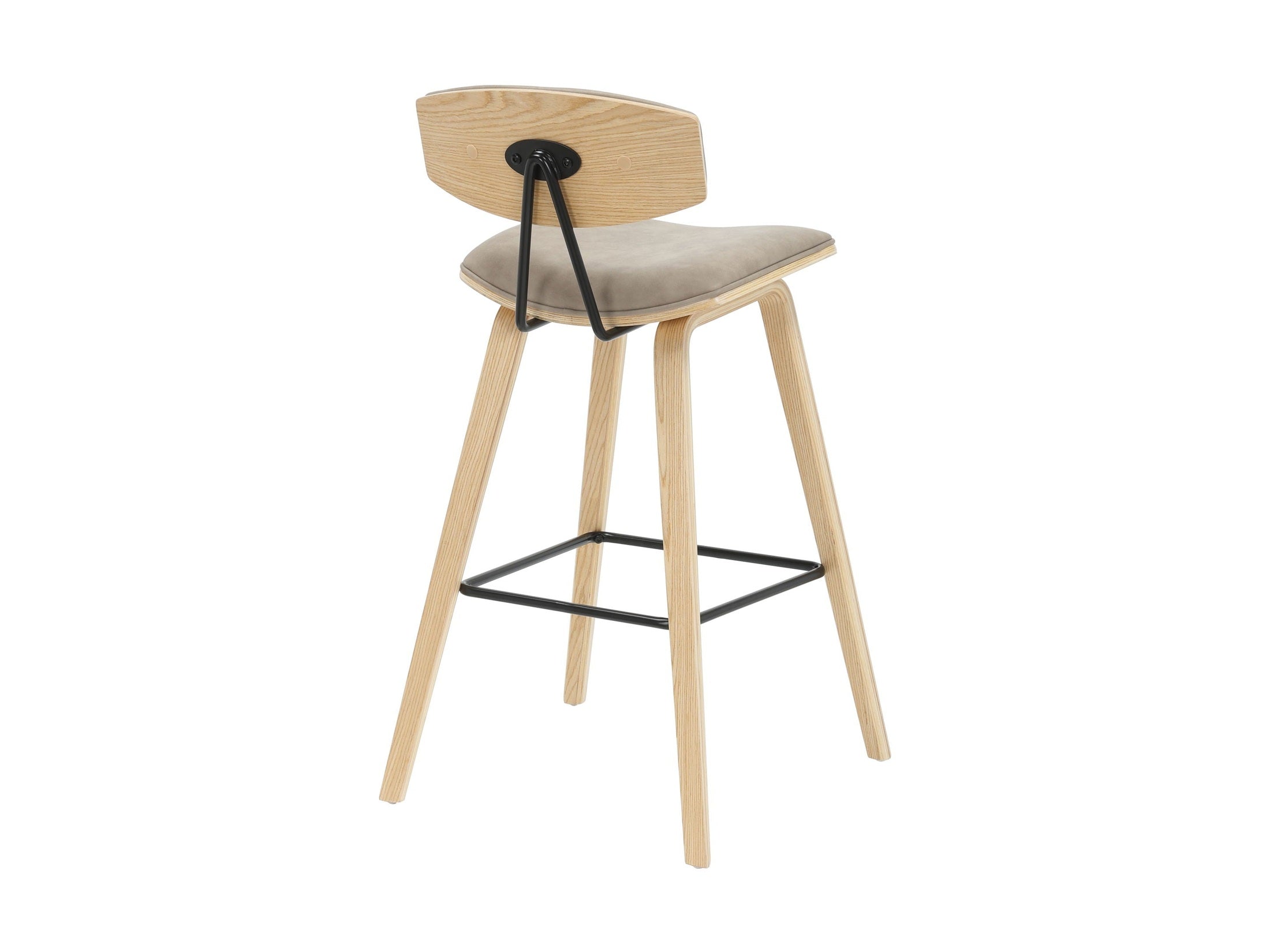 Fox - Bar Height Curved Back Wood Bar Stool With Faux Leather Seat