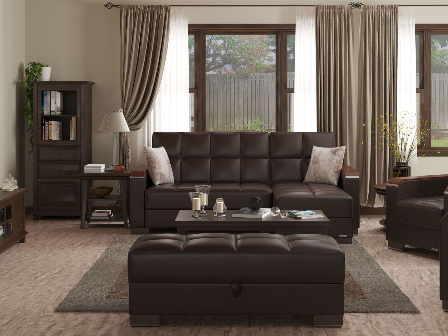 Ottomanson Armada X - Upholstered Convertible Wood Trimmed Ottoman With Storage