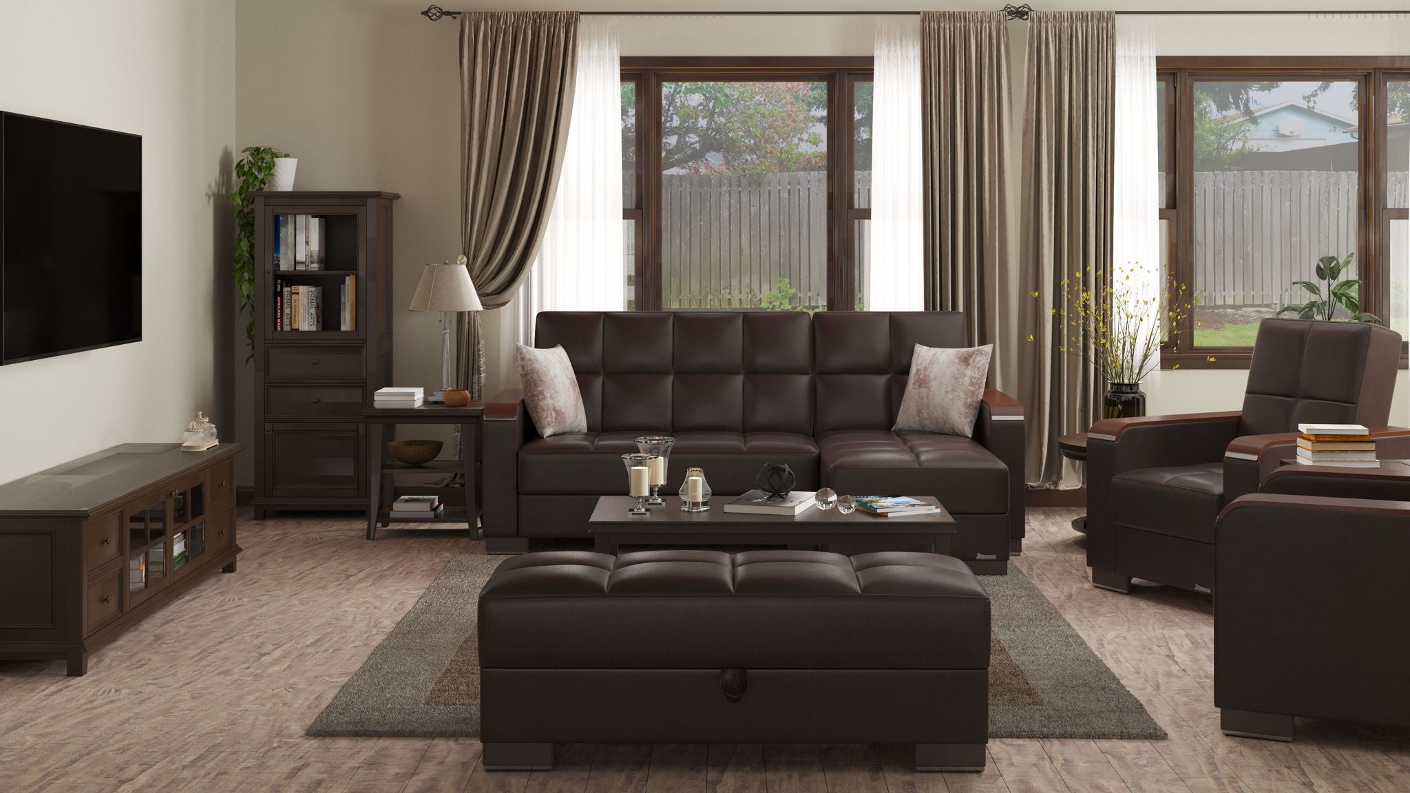 Ottomanson Armada X - Upholstered Convertible Wood Trimmed Ottoman With Storage