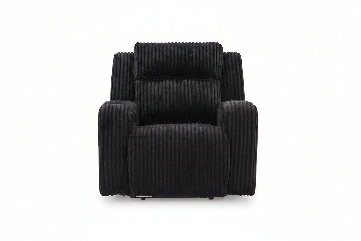 Black corduroy armchair on a white background