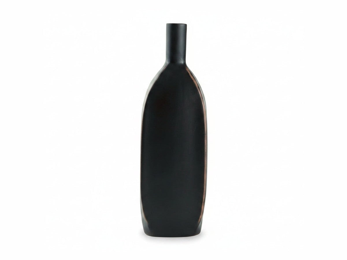 Rhaveney black ceramic vase on a white background.