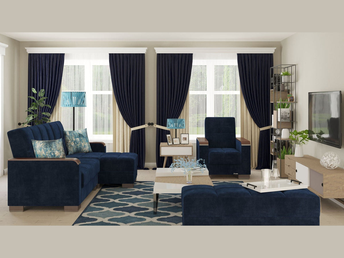 Ottomanson Armada X - Upholstered Convertible Wood Trimmed Ottoman With Storage - Microfiber