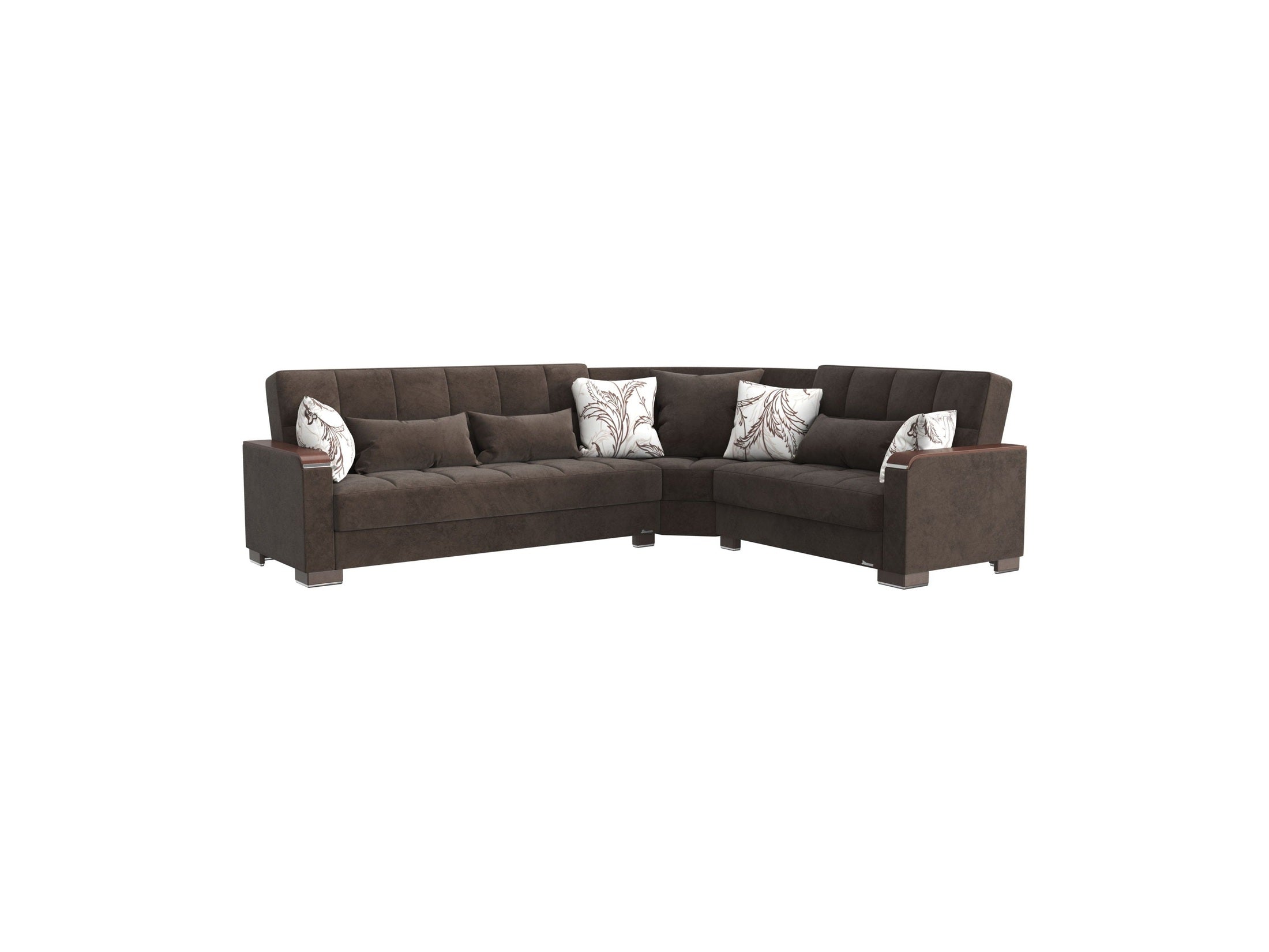 Ottomanson Armada X - Upholstered Convertible Wood Trimmed Sectional With Storage - Microfiber